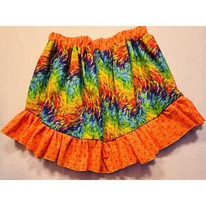 Handmade Vibrant, Rainbow Skirt Orange, Ruffle With Polkadots Size 3-4 ￼